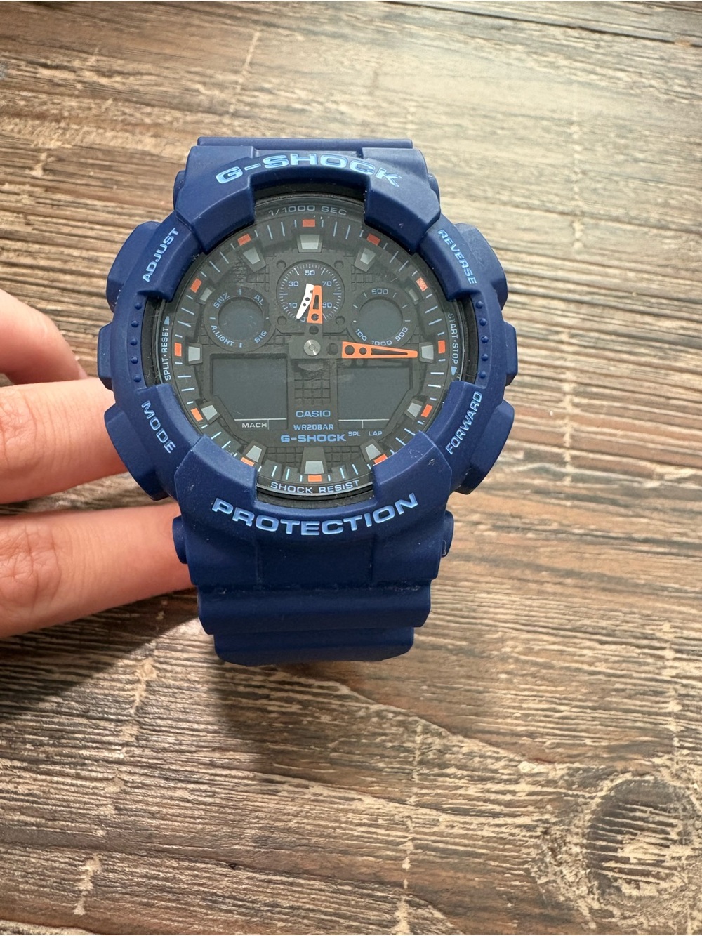 G-Shock Blue Watch with Orange Accents